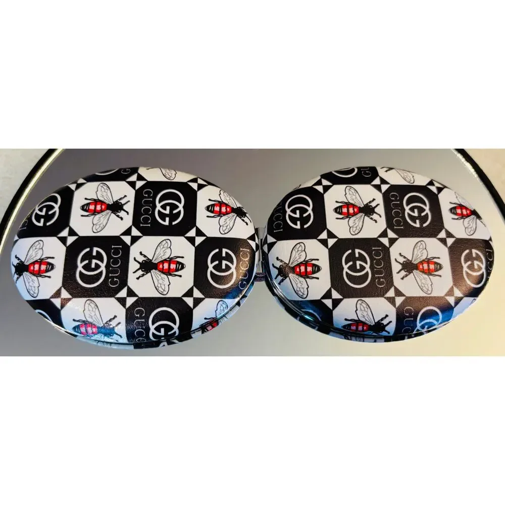 COMPACT MIRROR: Oval-Shaped Black, White, & Red w/Bee Design, NWOT